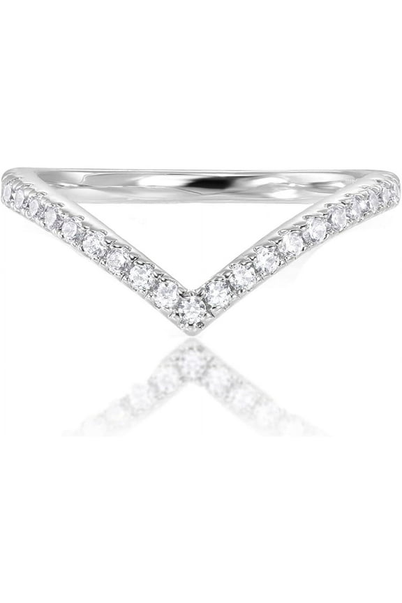 14K Gold Plated Sparkling Wishbone 'V' Ring for Women with Cubic Zirconia