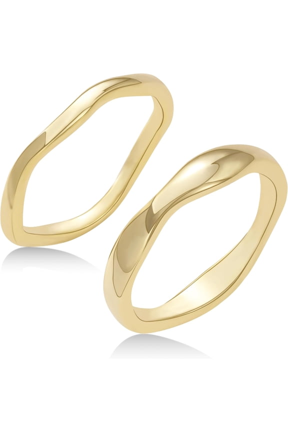 14K Gold Plated Stackable Ring Set Simple Trendy Wave Rings Gold Rings for Women Birthday Gifts for Mom Waterproof Gold Jewelry Size 5-10