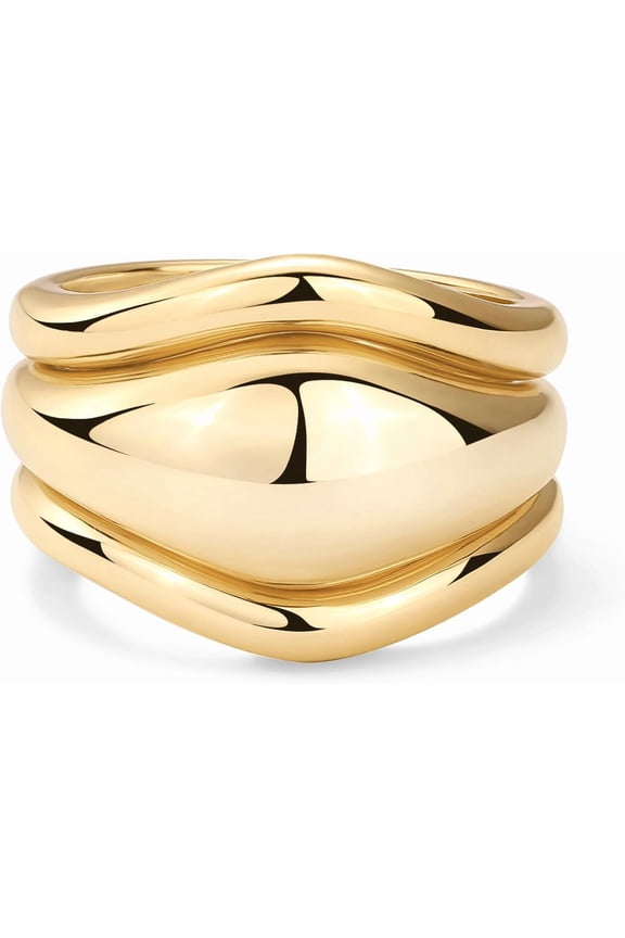 14K Gold Plated Stackable Rings Set for Women | 3 Chunky Statement Rings Pack | Stackable Bands Set