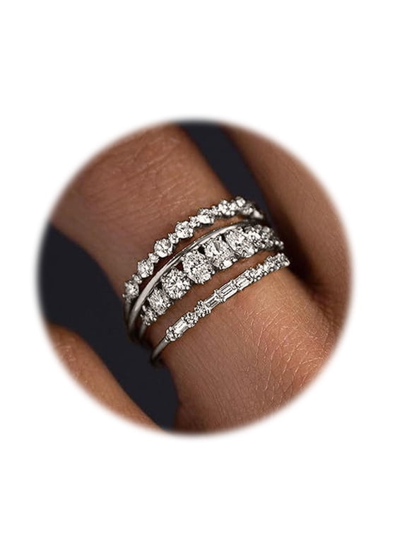 14K Gold Plated Stackable Rings for Women, 4PCS Dainty Cubic Zirconia Wedding Bands, Minimalist Trendy Statement Engagement Promise Thumb Rings Stacking Size 5-10