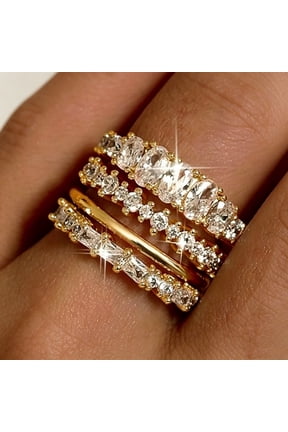 Stackable Rings for Women Non Fade Dainty Cubic Zirconia Band Ring Set Minimalist Trendy Engagement Promise Thumb Stacking Rings Size 5 to 10