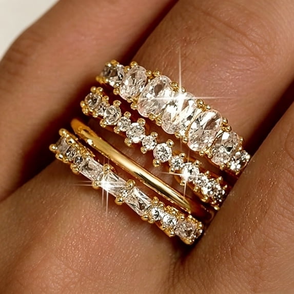 14K Gold Plated Stackable Rings for Women Non Fade Dainty Cubic ...