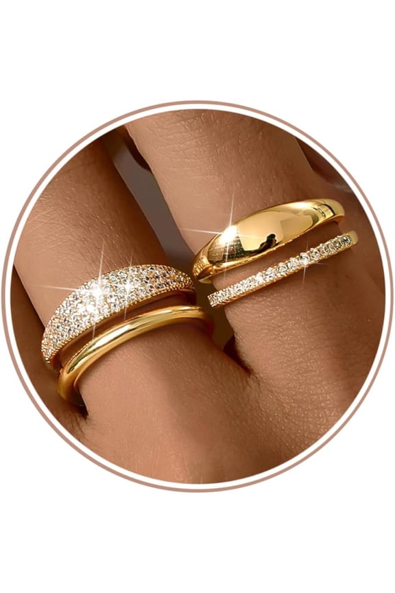 14K Gold Plated Stackable Rings for Women Non Tarnish - Dainty Cubic Zirconia Wedding Bands Ring Set Minimalist Trendy Statement Engagement Promise Thumb Rings Stacking Size 6-10
