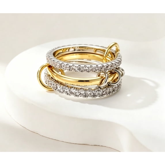 14K Gold Plated Stackable Rings for Women Interlocked CZ Ring Set Sizes 6-10