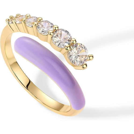 14K Gold Plated Stackable Rings for Women | Open Twist Wavy Colored Enamel and Cubic Zirconia Rings | Blue White Purple Enamel Eternity Bands