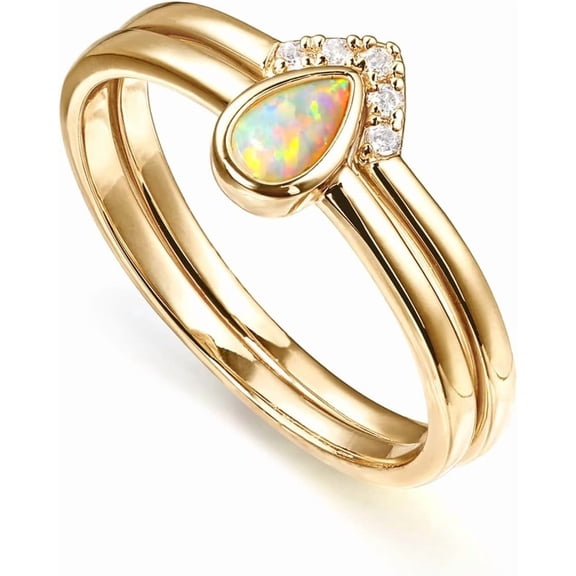 14K Gold Plated Stacking Rings for Women | Classy Design with Sparkling Cubic Zirconia Crystals & Opal | Everyday Jewelry