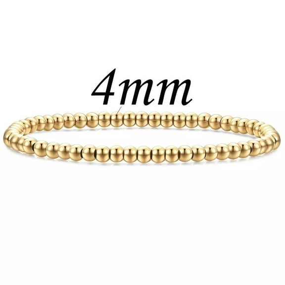 14K Gold Plated Stainless Steel Bead Beaded Stretch Bracelet Women 6Mm 4Mm T18
