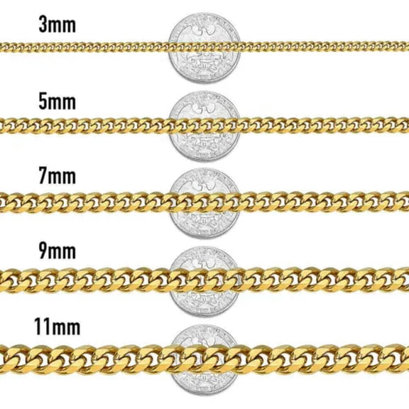 14K Gold Plated Stainless Steel Cuban Curb Chain Necklace Bracelet 3/5/7/9/11mm
