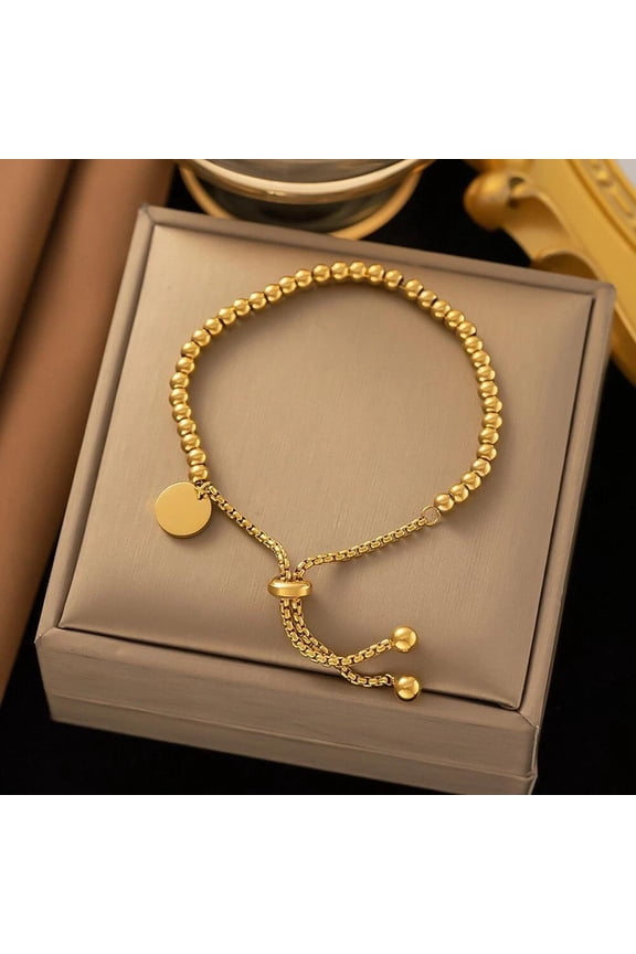 14K Gold Plated Stainless Steel Slider Bracelet Bead Beaded Adjustable T11