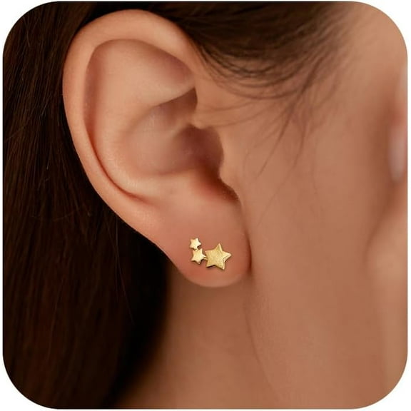 14K Gold Plated Star Stud Earrings for Women Teacher Appreciation Gifts, S925 Sterling Silver Post Tiny Star Climber Earrings Hypoallergenic Small Cartilage Earrings Stud Teacher Birthday Jewelry