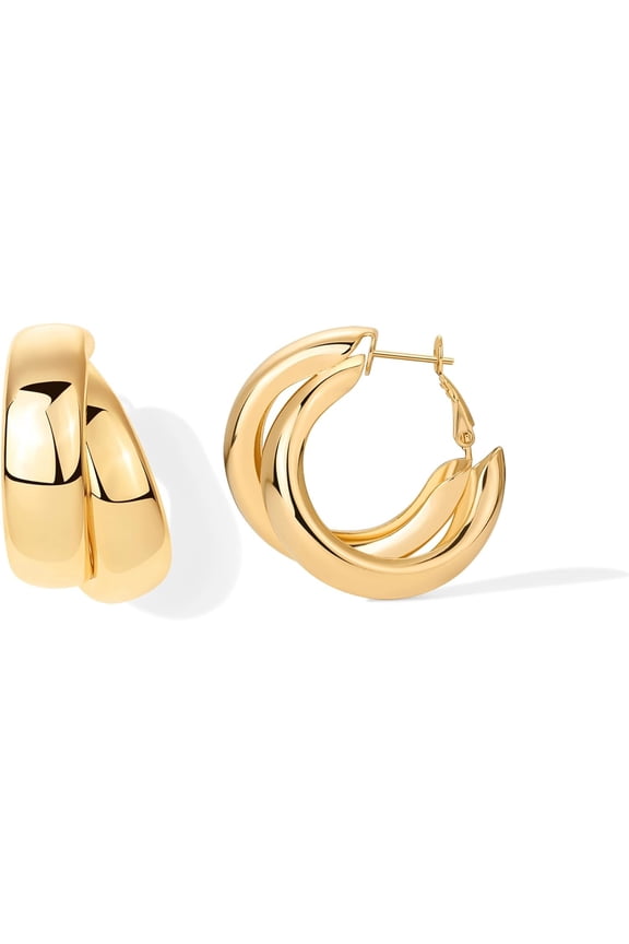 14K Gold Plated Statement Hoop Earrings – Elegant and Stylish Fashion Jewelry for Women