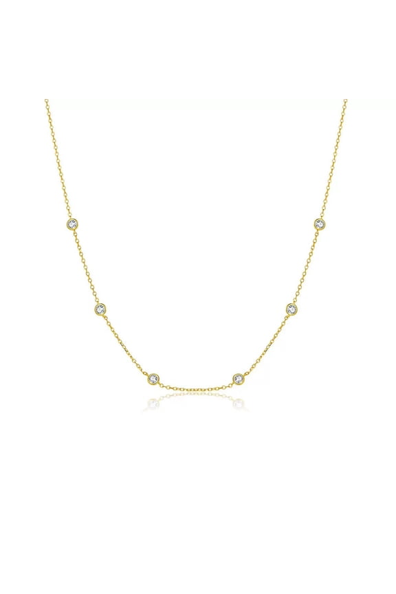 14K Gold Plated Station Necklace CZ Layering Chain NecklacesJewelry Gifts for Women