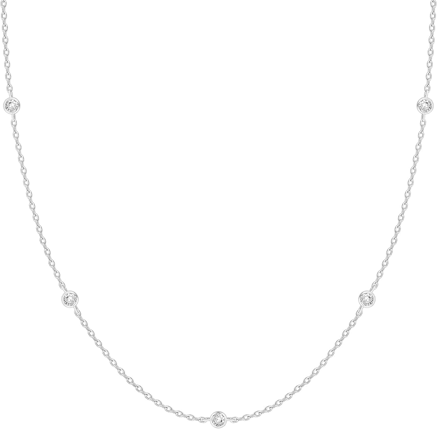EAMTI 925 Sterling Silver CZ Station Necklace For Women - 16"+2" Chain, Delicate Bezel Pendant, Anniversary Gift - View #3