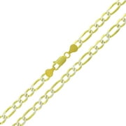 14K Gold Plated Sterling Silver Figaro Pave Chain Necklaces 3MM-10.5MM, Solid 925 Italy, Next Level Jewelry