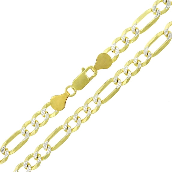 14K Gold Plated Sterling Silver Figaro Pave Chain Necklaces 3MM-10.5MM, Solid 925 Italy, Next Level Jewelry
