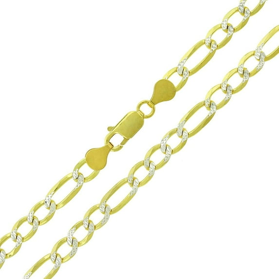 14K Gold Plated Sterling Silver Figaro Pave Chain Necklaces 3MM-10.5MM, Solid 925 Italy, Next Level Jewelry