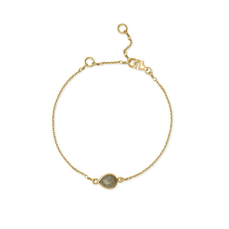 14k Yellow Gold-plated Silver Labradorite Pear-shape Bracelet Adjustable 14k Yellow Gold-plated Silver Labradorite Pear-shape Bracelet Adjustable