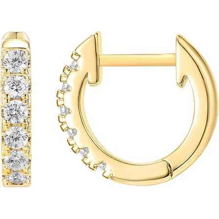 14K Gold Plated Sterling Silver Post Pave Cubic Zirconia Huggie Hoop Earrings for Women