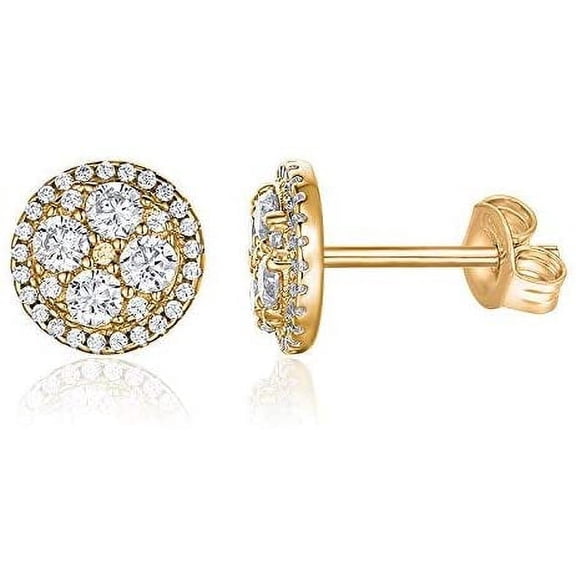 14K Gold Plated Sterling Silver Post Stud Earrings for Women | Pave CZ Mini Disc | Gold Earrings for Women