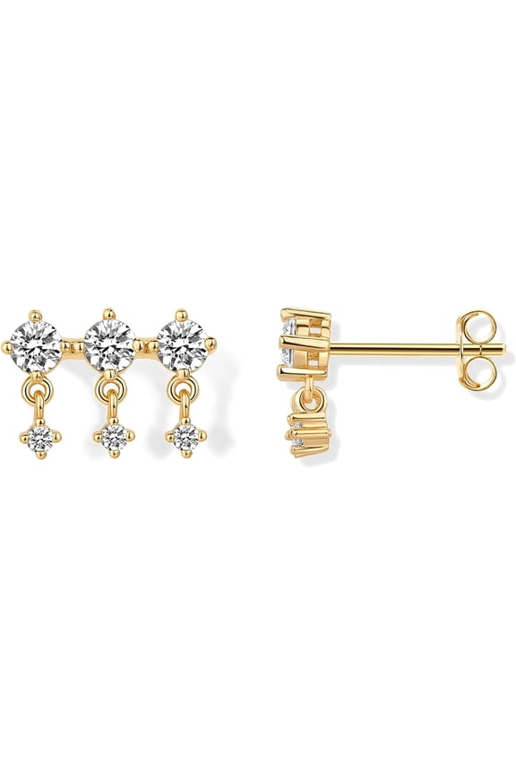 14K Gold Plated Sterling Silver Posts Dangle Statement CZ Stud Earrings for Women | Cubic Zirconia Crawler Stud Earring