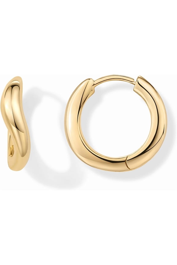 14K Gold Plated Sterling Silver Posts Wavy Huggie Hoops | Twisted Wave Hoop Earrings for Women