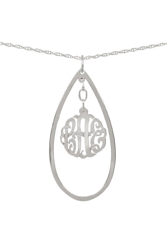 14K Gold Plated Sterling Silver or Sterling Silver Personalized Teardrop Hanging Pendant Monogram Drop Necklace