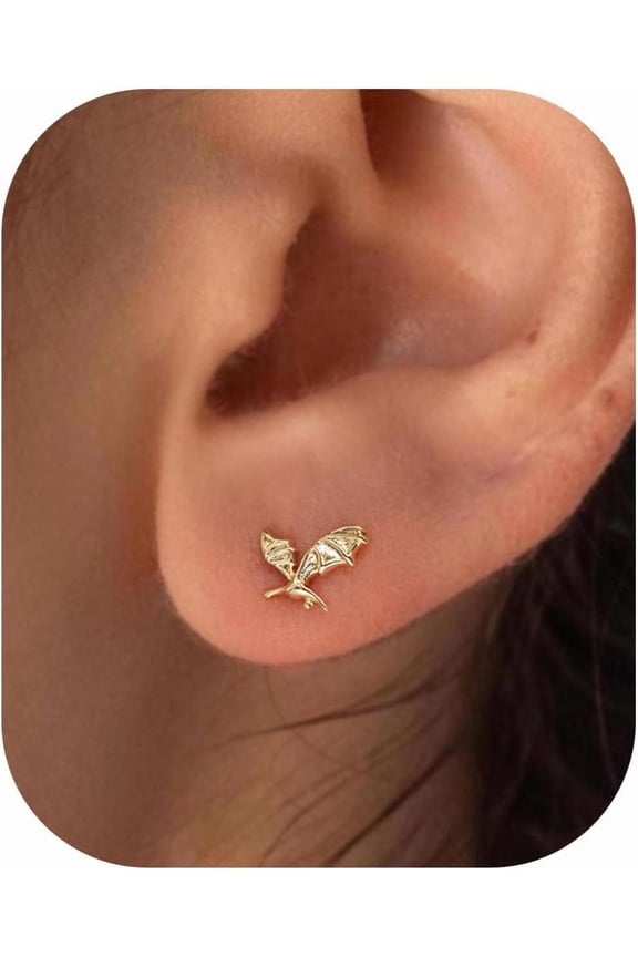 14K Gold-Plated Stud Earrings with Flat Backs Women's Cartilage Studs Featuring Designs Like Bow Ties, Cowboy Boots, and Softball Motifs