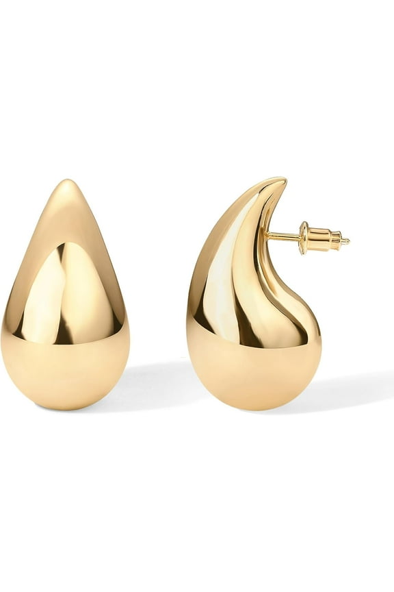 14K Gold Plated Teardrop Chunky Hoop Earrings | Lightweight Drop Earrings for Women | Designer Dupe Earrings