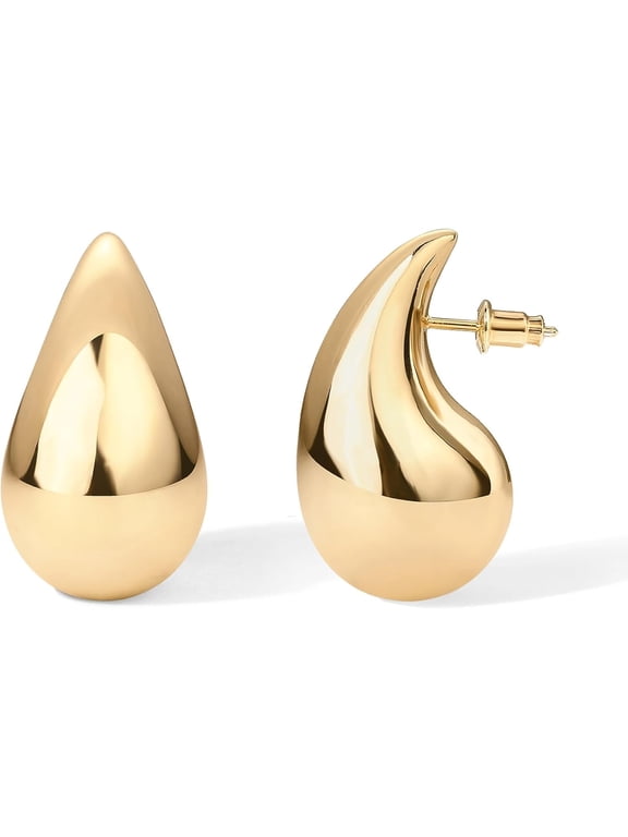 14K Gold Plated Teardrop Chunky Hoop Earrings | Lightweight Drop Earrings for Women | Designer Dupe Earrings