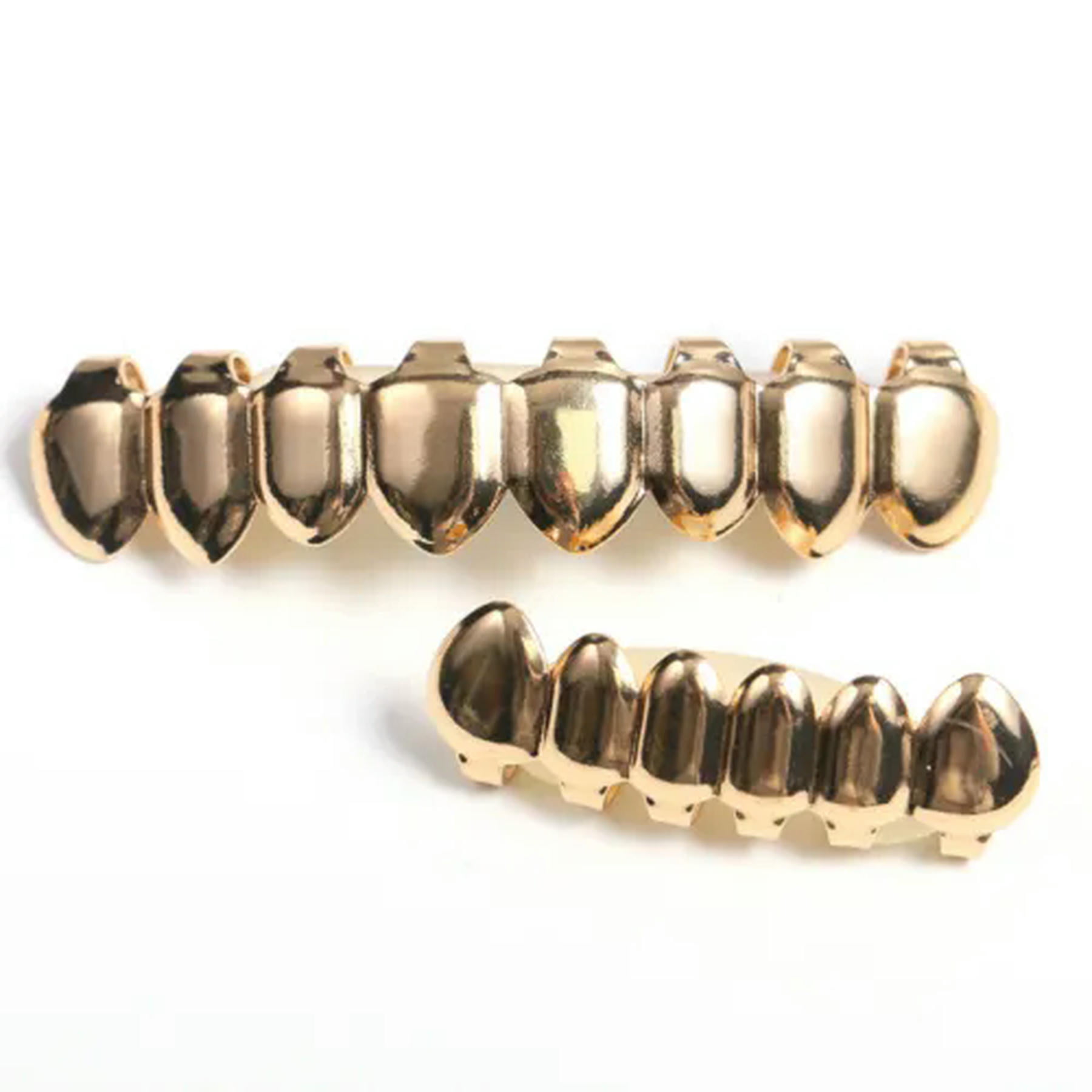 14K Gold Plated Teeth Joker Grillz Top & Bottom Grill Set Halloween High Quality