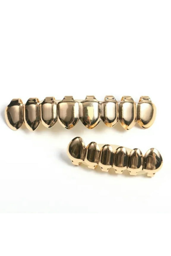 14K Gold Plated Teeth Joker Grillz Top & Bottom Grill Set Halloween High Quality