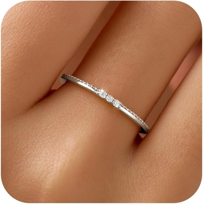 Sterling Silver 925 Eternity Band Ring – 3.5mm, White & Blue Cubic Zirconia, Rhodium Plated, Wedding/Engagement