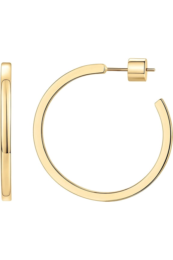 14K Gold Plated Thin Square Edge Open Hoop Earrings for Women | Trendy Lightweight Open Hoops