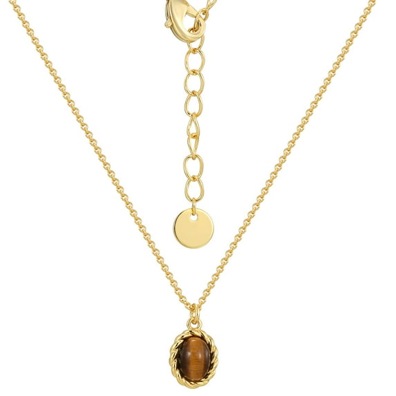 14K Gold Plated Tiger's Eye Necklace for Women - Twisted Oval Design with Tigers Eye Gemstone Inlay (tiger's-eye)
