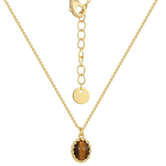 14K Gold Plated Tiger's Eye Necklace for Women - Twisted Oval Design with Tigers Eye Gemstone Inlay (tiger's-eye)