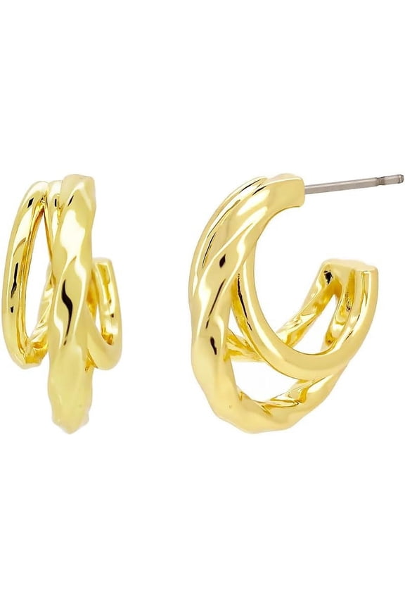 14K Gold Plated Triple Huggie Illusion Stud Earrings | Double Huggie Hoop Earrings For One Hole | Gold Hoop Earrings For Women[Z201]