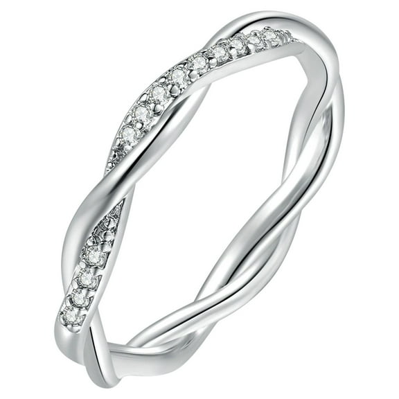 14K Gold Plated Twisted Cubic Zirconia Ring Jewelry 925 Sterling Silver Ring Rings for Women, Cross-Wound Zirconia Rings Diamond Anillos Mujer Women Rings Female Rings for Women #01 Silver,5