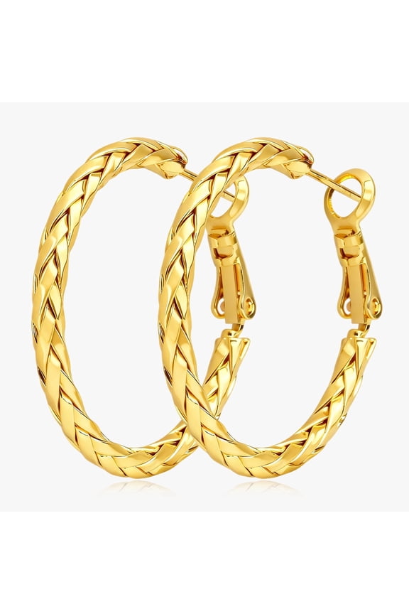 Women's 14K Gold Plated 30MM Twisted Weave Hoop Earrings, Hypoallergenic Lightweight Holiday Jewelry Gift