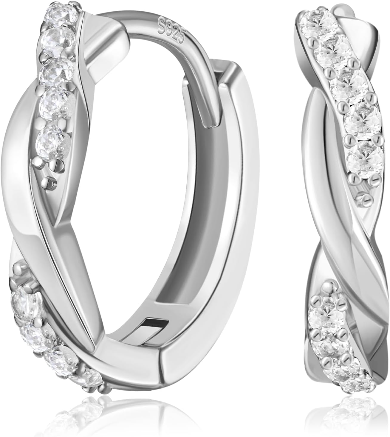 2-Pack Sterling Silver-Plated Twist Huggie Hoop Earrings | Earrings | Global