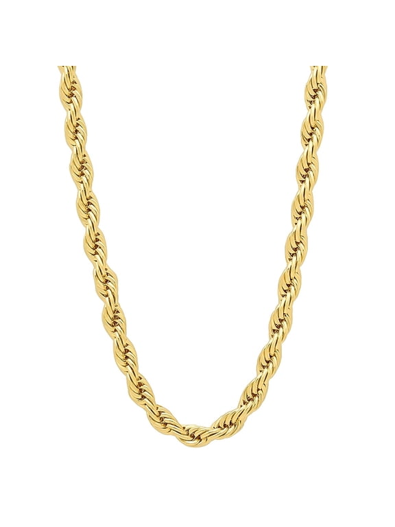 14K Gold Plated Twisted Rope Chain Necklace 4mm 22 Inch Unisex