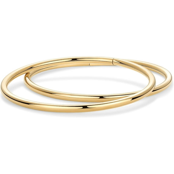 14K Gold Plated Two Bangle Set Bracelets for Women | 2 Elegant Stainless Steel Lightweight Stacking Bracelets Pack