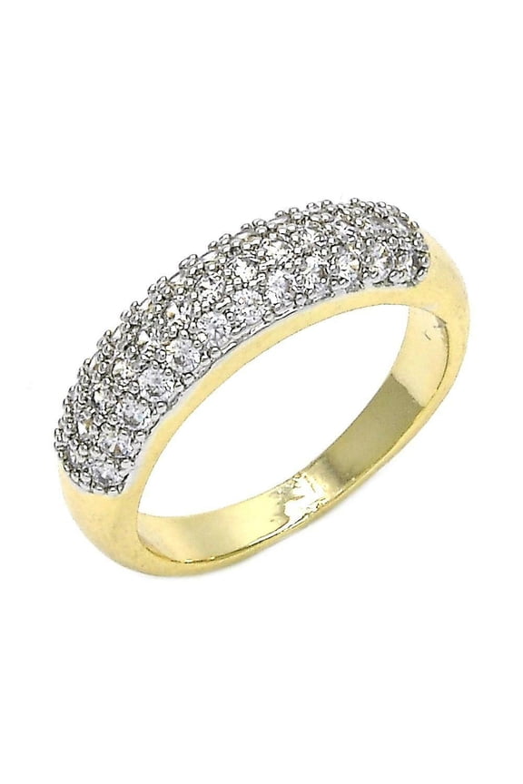 14K Gold Plated Two Tone Ring With 3 Rows Of White Cz Size 9