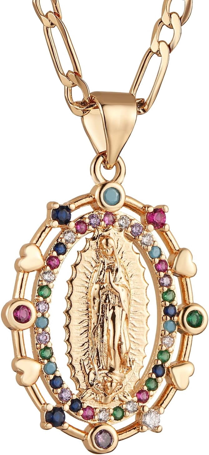 14K Gold Plated Virgin Mary Prayer Necklace Our Lady of Guadalupe ...