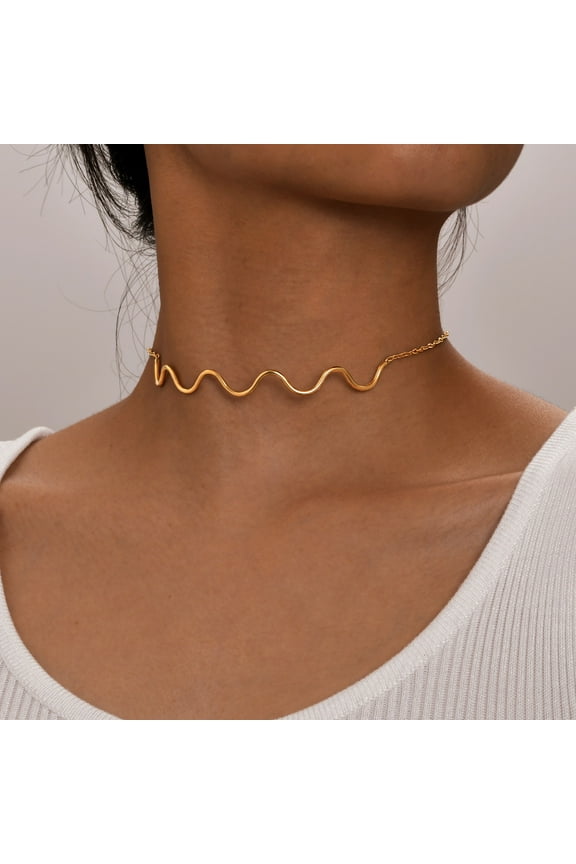 14K Gold Plated Wave Necklace, Dainty Beach Ocean Wave Choker Necklaces for Women, Surfer Boho Summer Necklace Jewelry Gifts