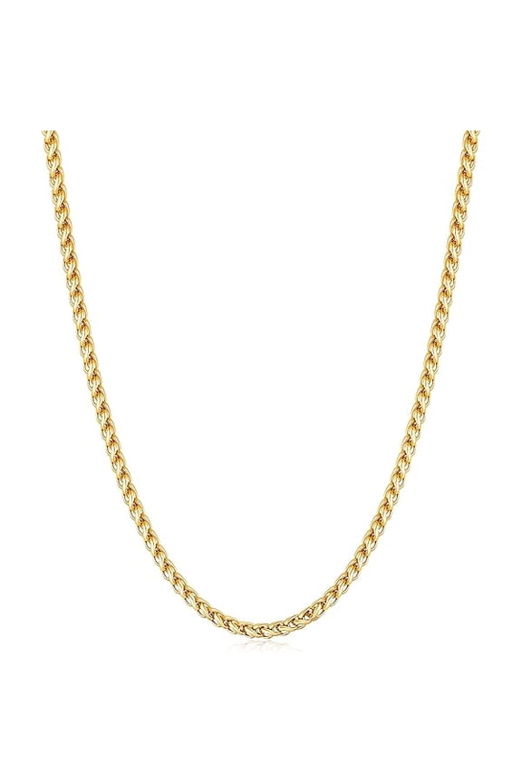 14K Gold Plated Wheat Chain Necklace for Men, 2/2.5/3/4/5mm Stainless Steel Necklace Chains for Men and Women 16-28 Inch