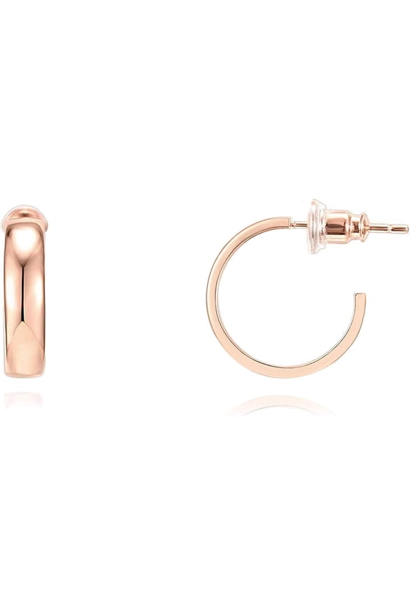 14K Gold Plated Wide Flat Edge Hoop Earrings for Women | Rose, White and Yellow Gold Hoops | Hypoallergenic Jewelry