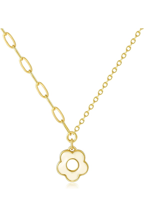14K Gold-Plated Women's Double Ring Necklace Pendant Exquisite Chain Links Charming Jewelry Gift for Her