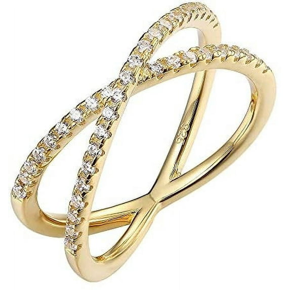 14K Gold Plated X Ring Simulated Diamond CZ Criss Cross Ring for Women