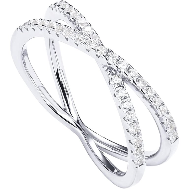 Bague En Argent 925 Plaqué Or Avec CZ - Design En X, Neuf Avec étiquettes