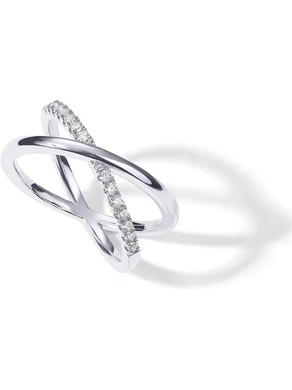 14K Gold Plated X Ring | Simulated Pavé Diamond CZ Criss Cross Ring for Women